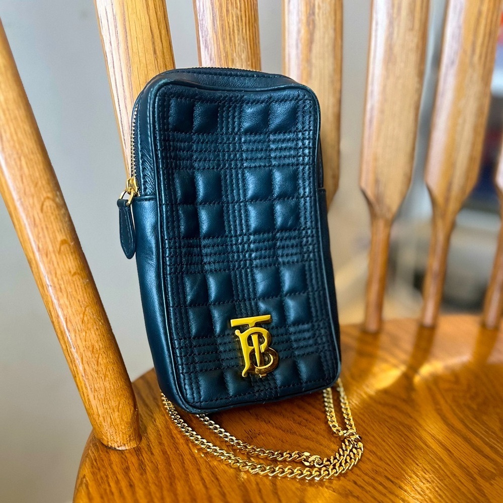 BURBERRY Lambskin Quilted Mini Lola
Vertical Crossbody Bag Black